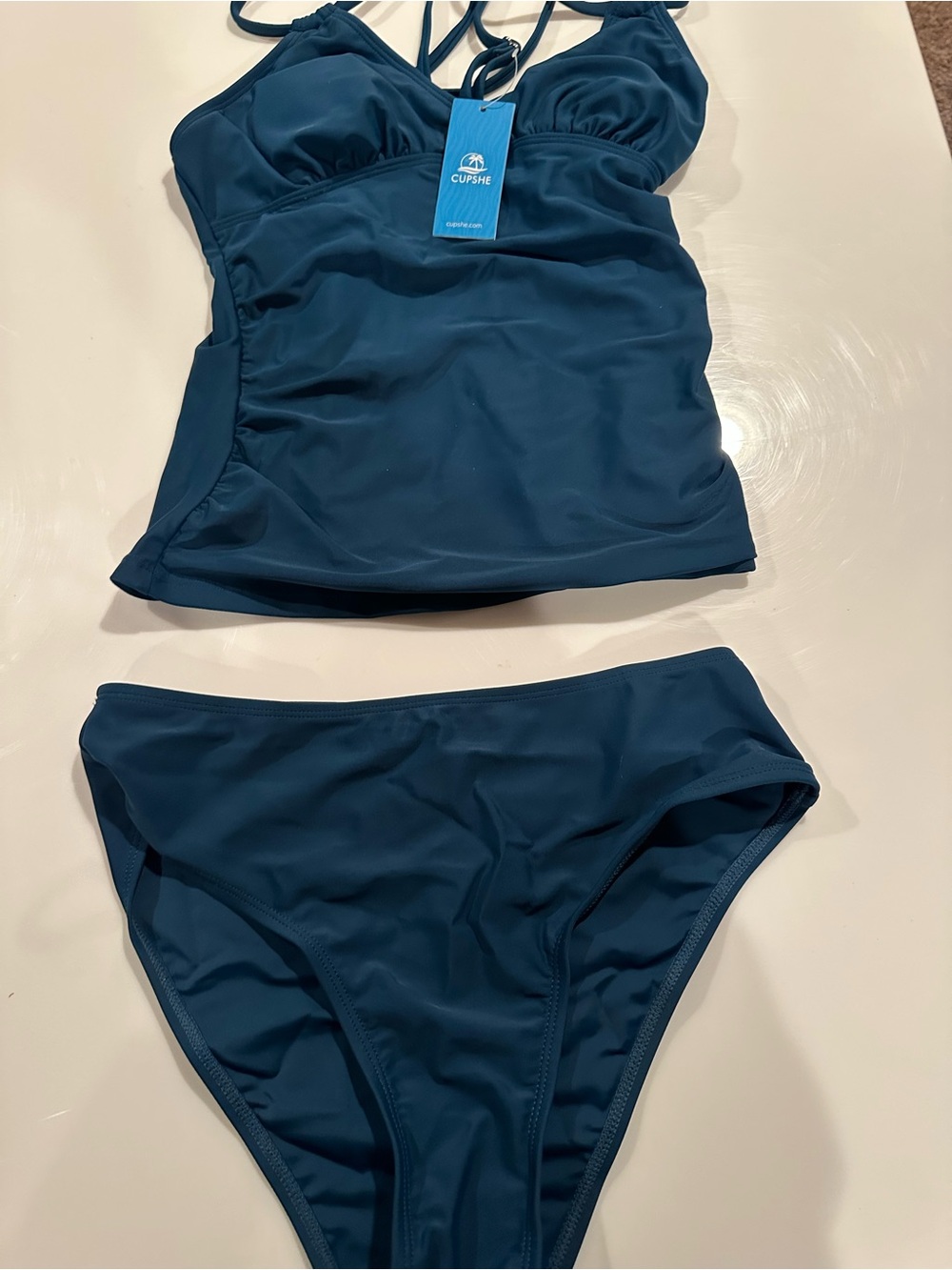 Cupshe Teal Tankini Set